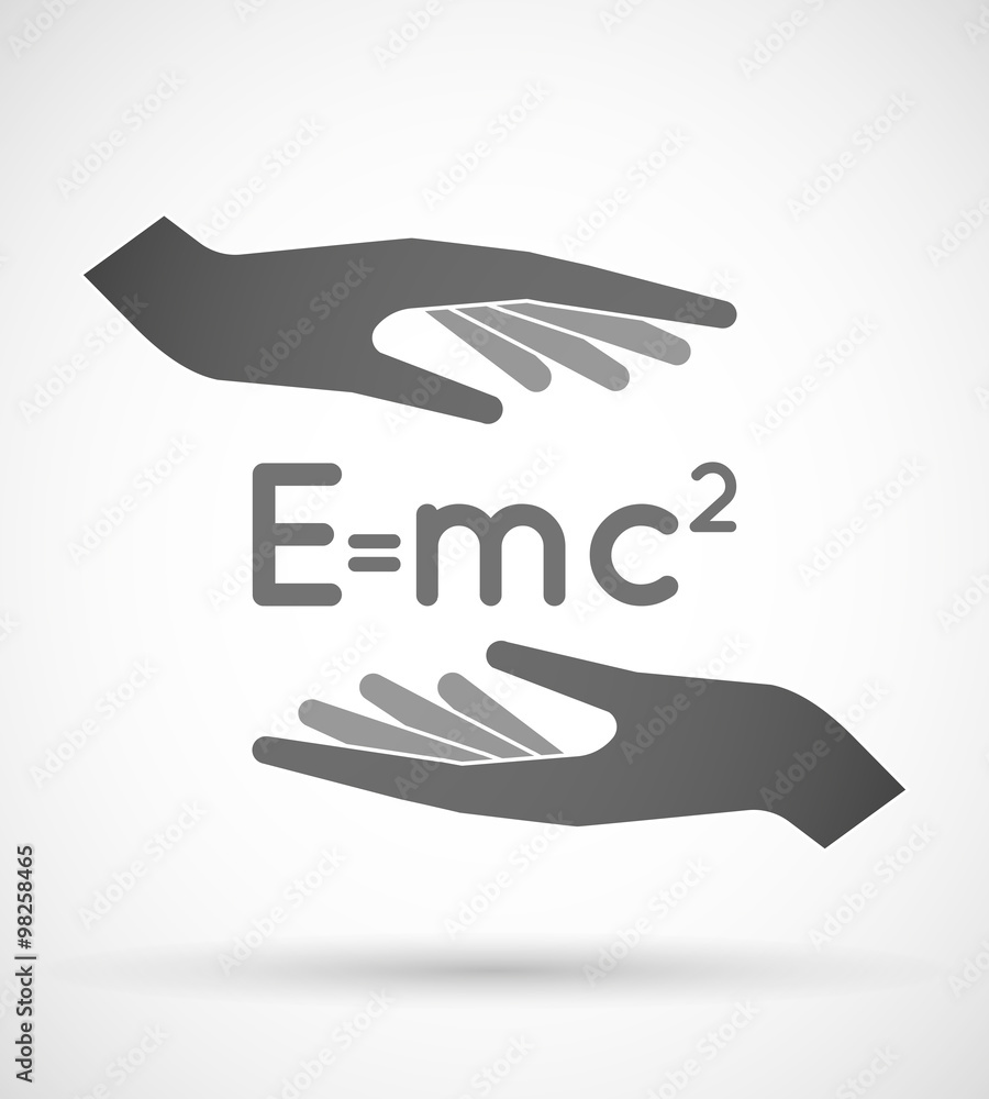 Two hands protecting or giving the Theory of Relativity formula