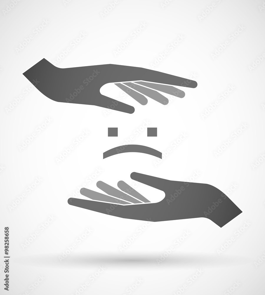 Two hands protecting or giving a sad text face Two hands protecting or giving a sad text face