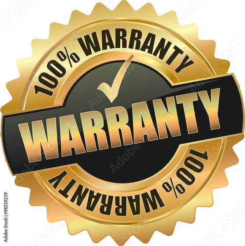 golden shiny vintage 100% warranty 3D vector icon seal sign button shield star with checkmark