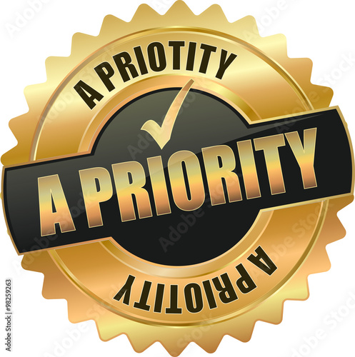 golden shiny vintage a priority 3D vector icon seal sign button shield star with checkmark