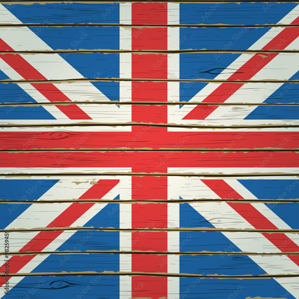 Fototapeta premium Britain flag on wood texture