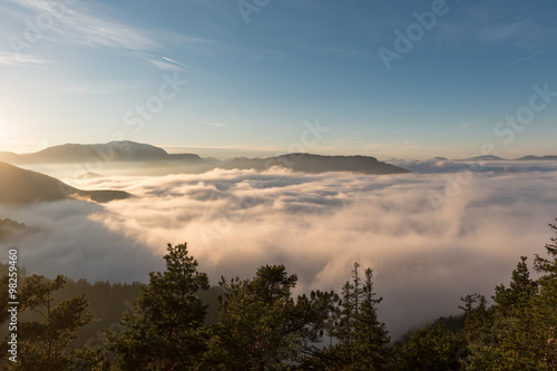 Fototapeta Naklejka Na Ścianę i Meble -  über den Wolken - Aerial view of the sky and fog a from a plateau on a mountain.