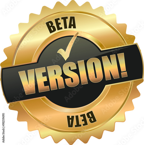 golden shiny vintage beta version 3D vector icon seal sign button shield star with checkmark