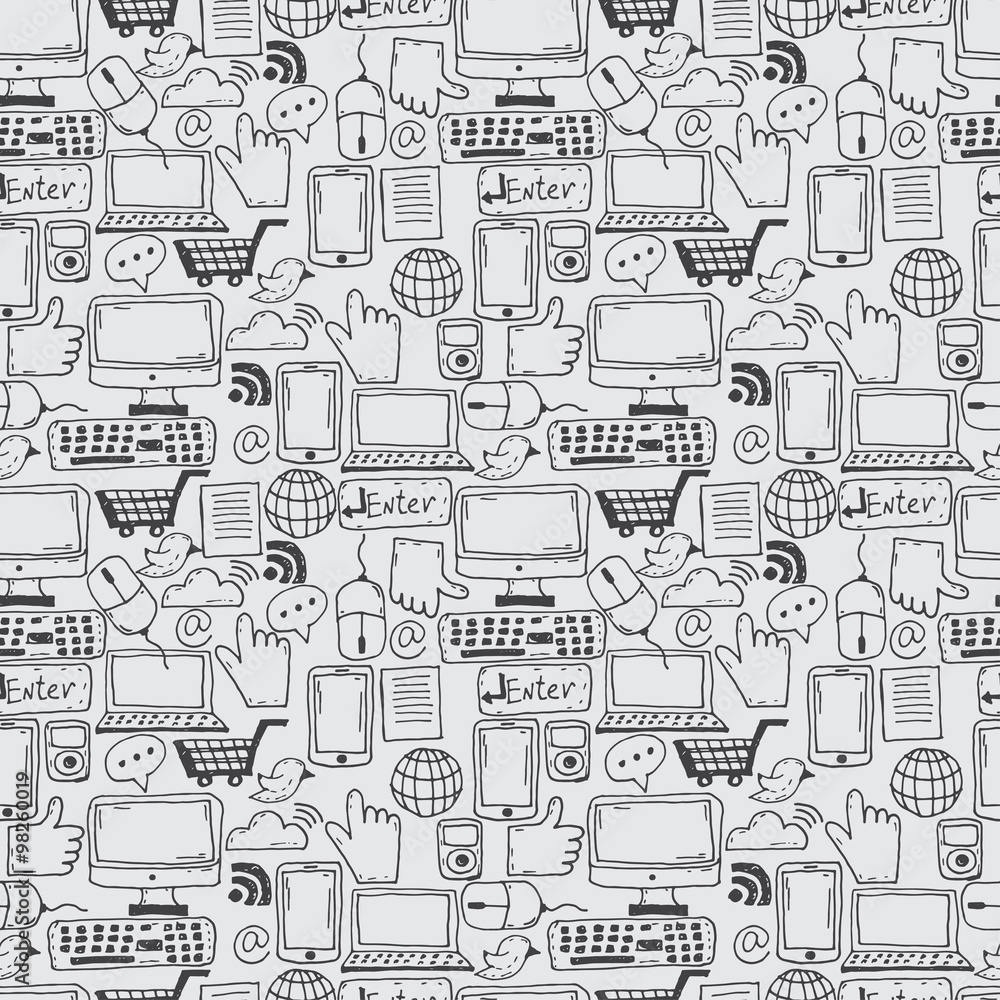 Seamless pattern hand drawn sketch icons for business,internet a Seamless pattern hand drawn sketch icons for business,internet a