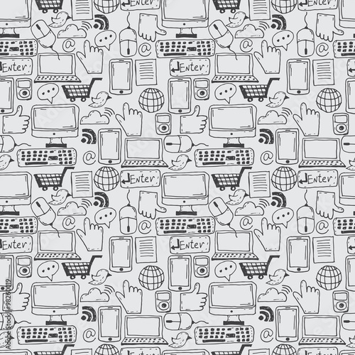 Seamless pattern hand drawn sketch icons for business,internet a