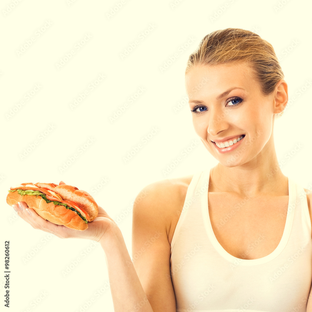 Portrait of woman with sandwich Portrait of woman with sandwich