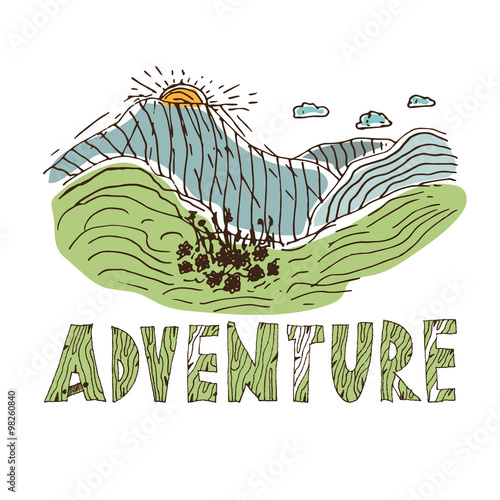 Hand drawn labels for adventure themes. Vector