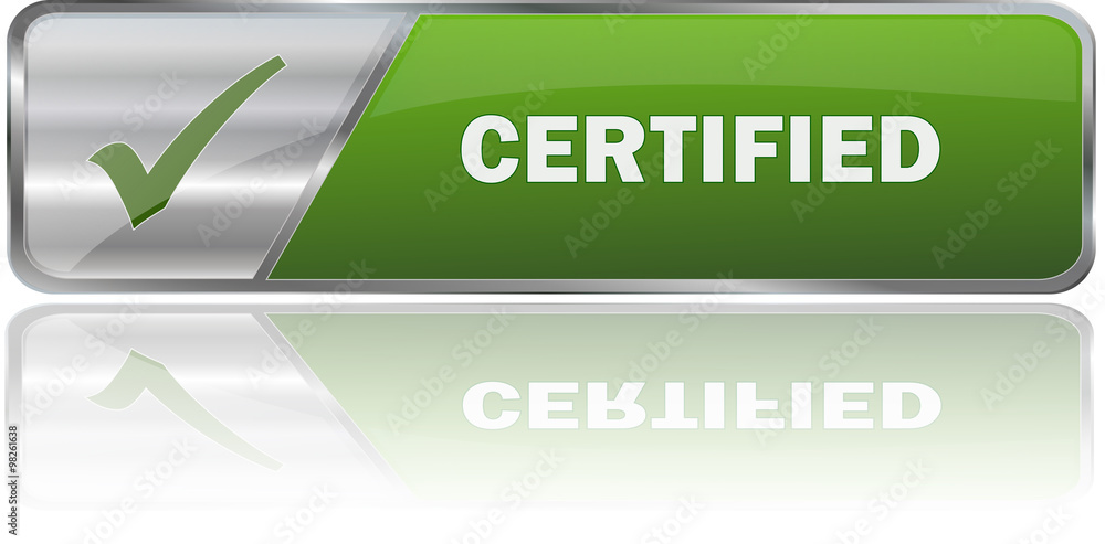 CERTIFIED / realistic modern glossy 3D vector eps banner in green with metallic border and checkmark CERTIFIED / realistic modern glossy 3D vector eps banner in green with metallic border and checkmark