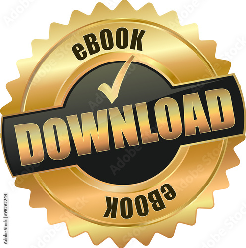 golden shiny vintage ebook download 3D vector icon seal sign button shield star with checkmark