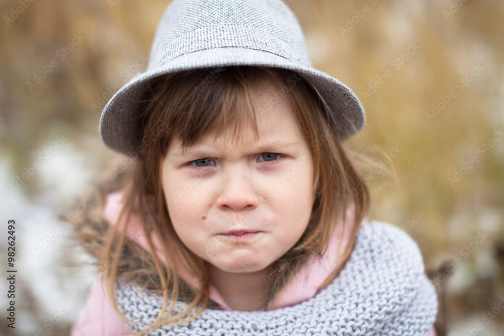 shaggy girl in jacket, gray scarf and fedora hat shaggy girl in jacket, gray scarf and fedora hat