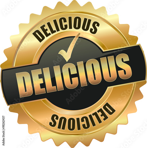 golden shiny vintage delicious 3D vector icon seal sign button shield star with checkmark