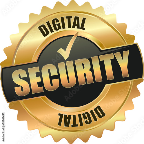 golden shiny vintage digital security 3D vector icon seal sign button shield star with checkmark