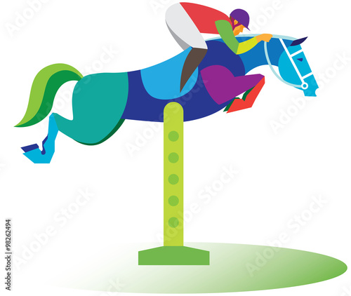 Overcoming of an obstacle. The sportsman on a horse