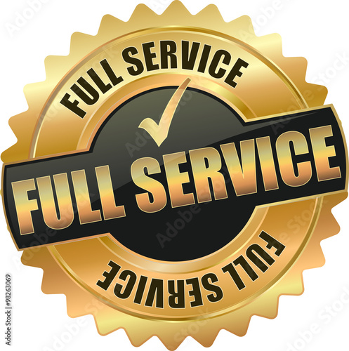 golden shiny vintage full service 3D vector icon seal sign button shield star with checkmark
