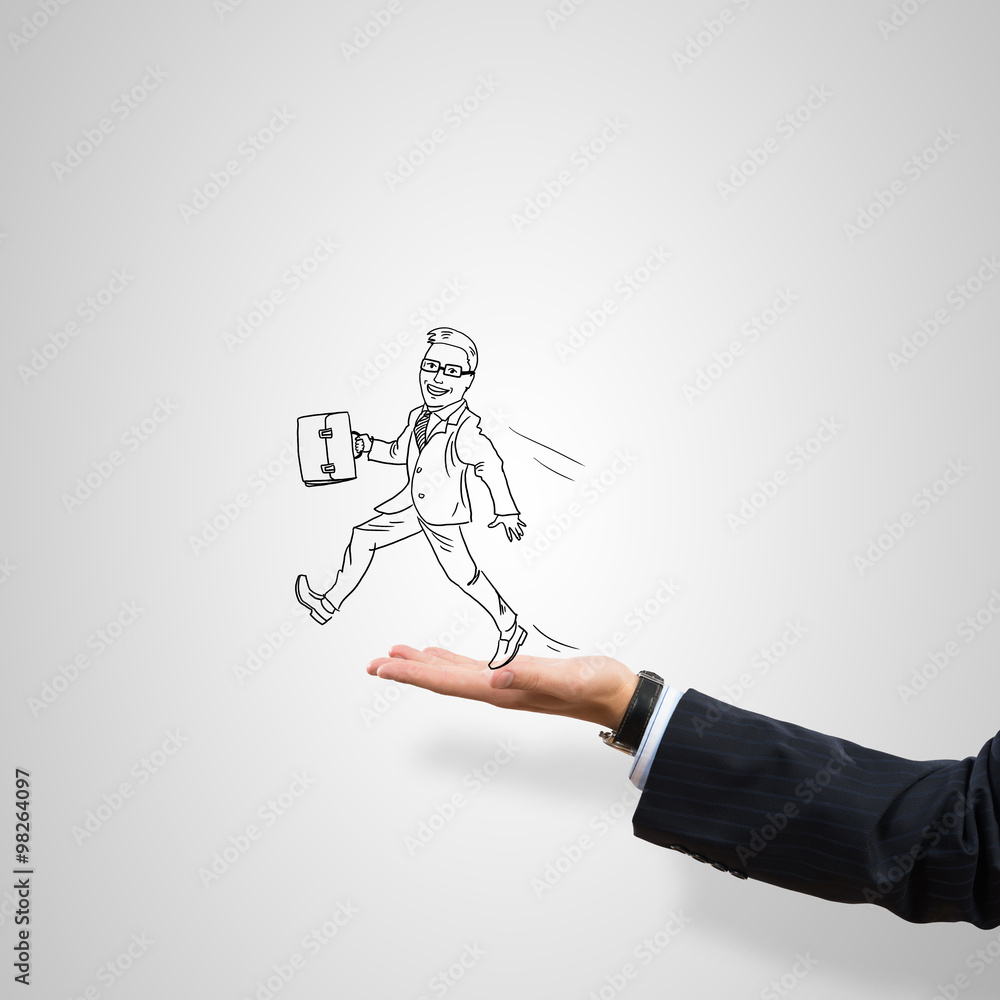 Fototapeta premium Caricatures of businessman in palm