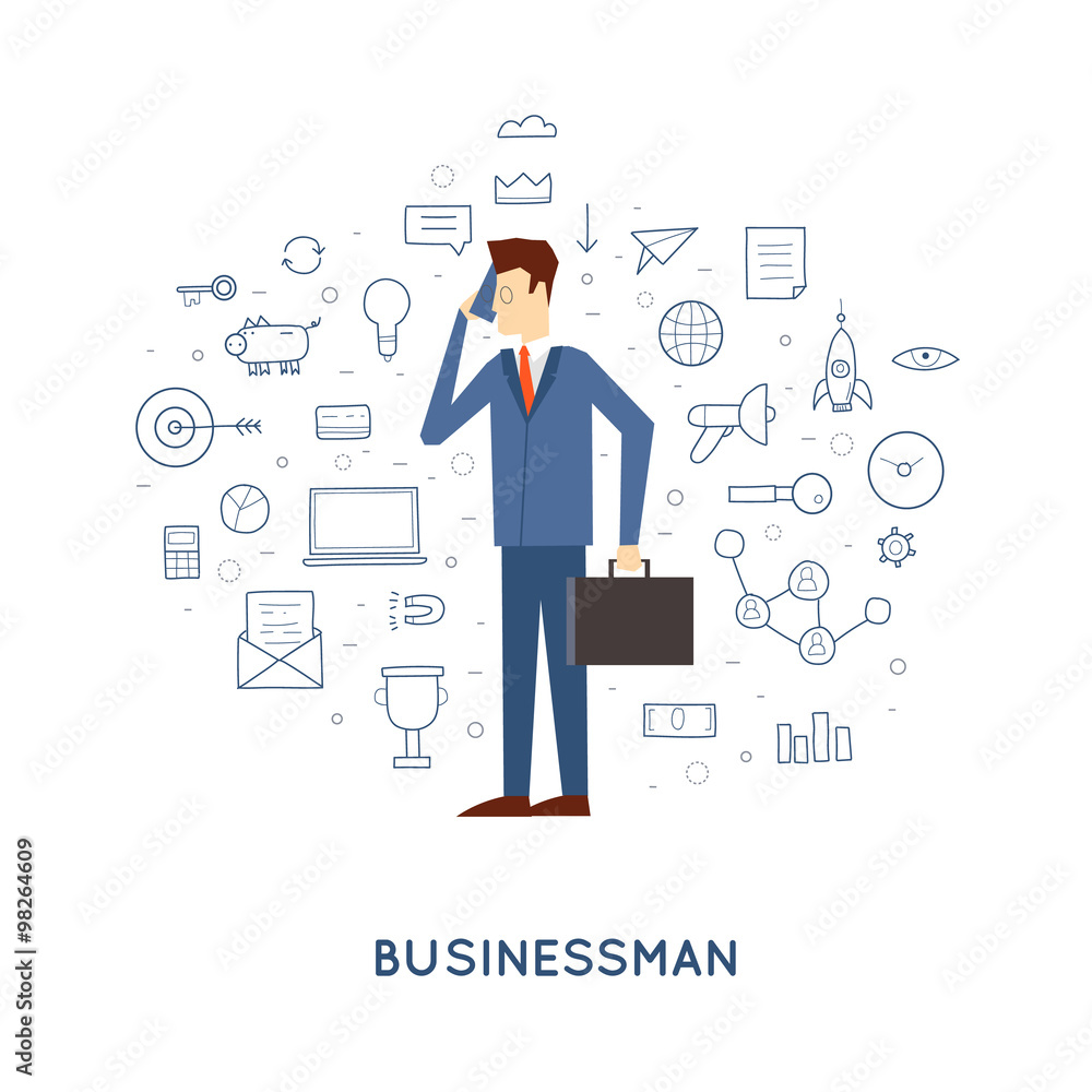 Doodle Businessman talking on the phone. Flat design. Doodle Businessman talking on the phone. Flat design.