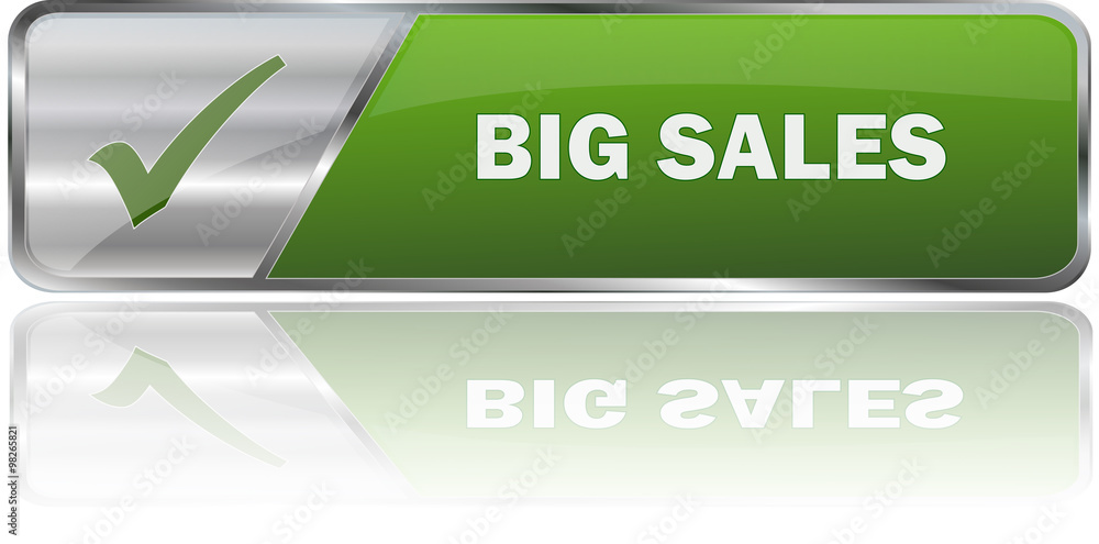 BIG SALES / realistic modern glossy 3D vector eps banner in green with metallic border and checkmark BIG SALES / realistic modern glossy 3D vector eps banner in green with metallic border and checkmark