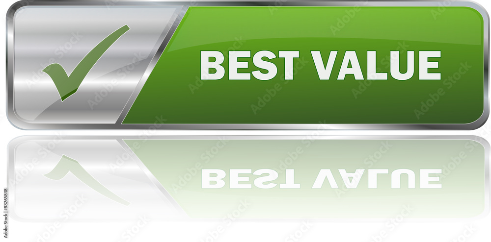 BEST VALUE / realistic modern glossy 3D vector eps banner in green with metallic border and checkmark BEST VALUE / realistic modern glossy 3D vector eps banner in green with metallic border and checkmark