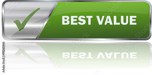 BEST VALUE / realistic modern glossy 3D vector eps banner in green with metallic border and checkmark