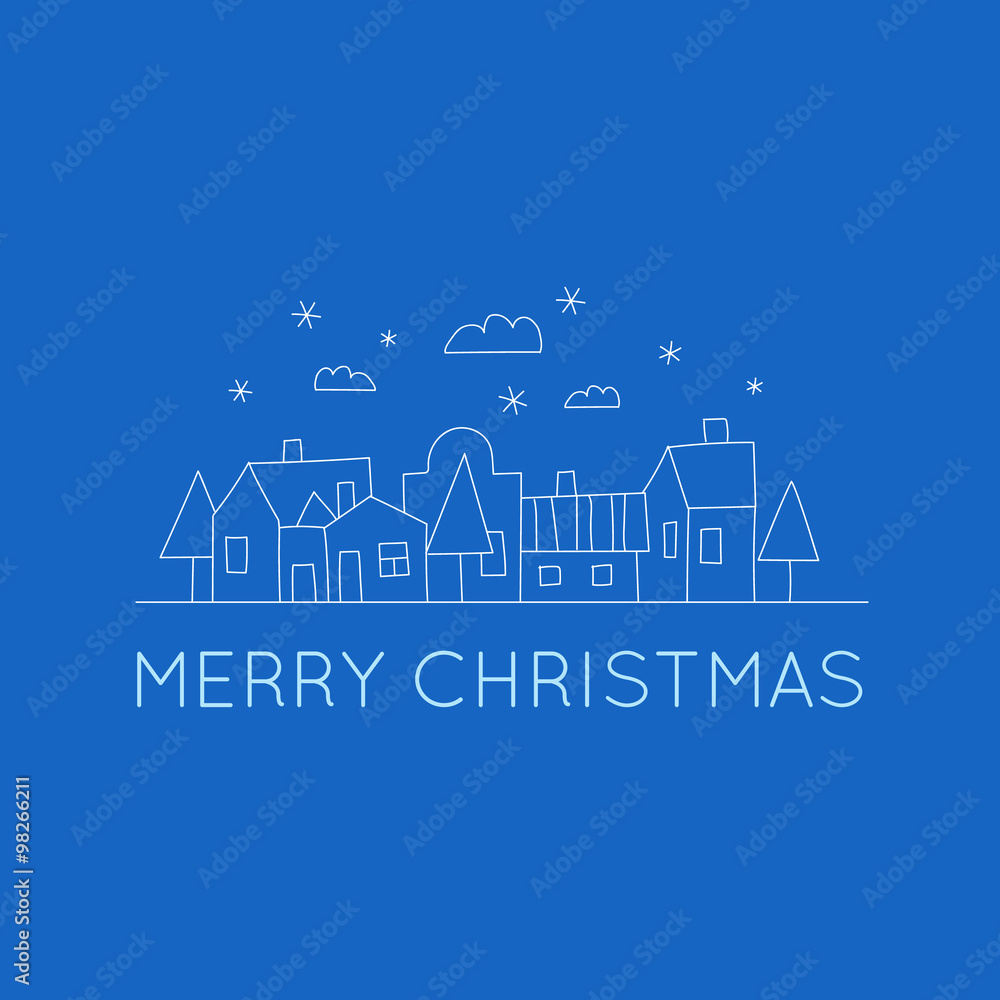Fototapeta premium Doodle Winter landscape Merry Christmas and Happy New Year.