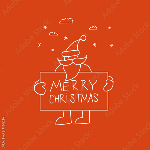 Doodle Santa is holding a plate with the inscription Merry Christmas and Happy New Year.