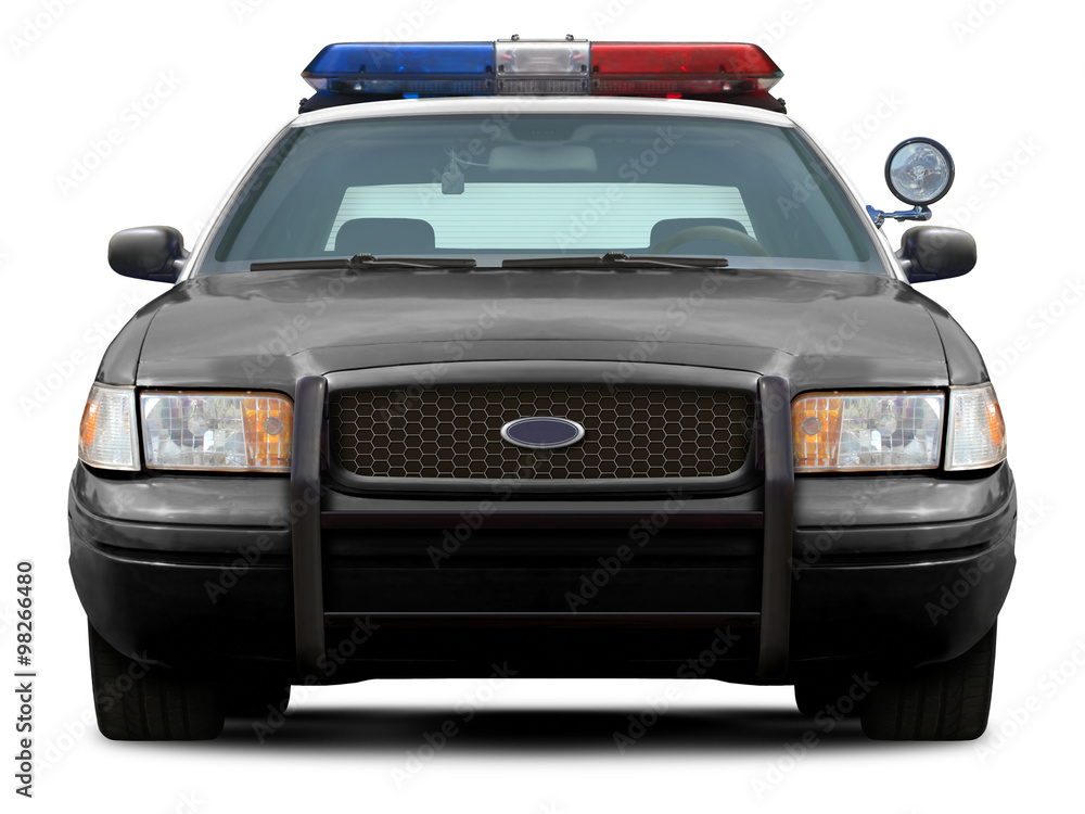 Fototapeta premium Police ford crown victoria front view isolated on white background.