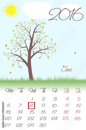 Novosibirsk, Russia - December 5, 2015: Calendar for 2016. Flat style. The vector image.