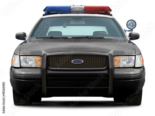 Police ford crown victoria front view isolated on white background.