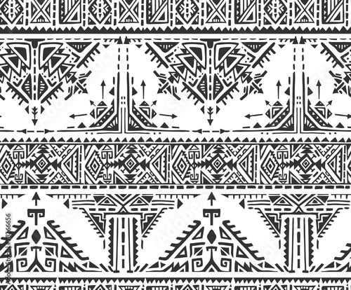 Black and white ethnic seamless pattern with hand drawn elements