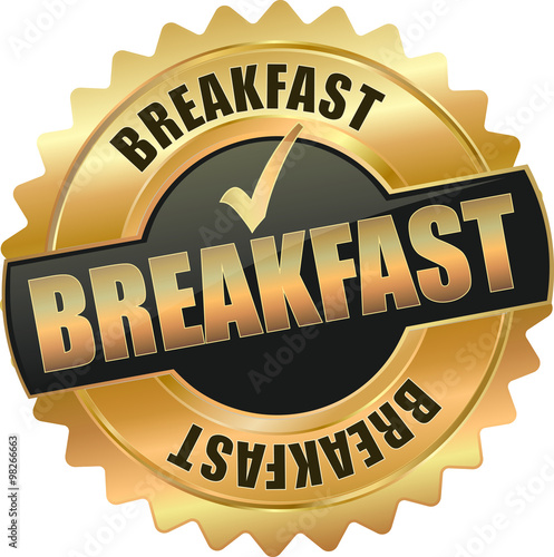 golden shiny vintage breakfast 3D vector icon seal sign button shield star with checkmark