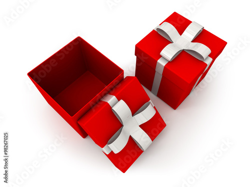 Open gift box over white background 3d illustration - top view