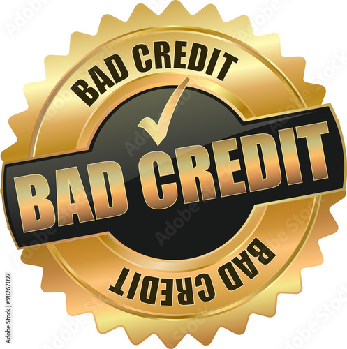 golden shiny vintage bad credit 3D vector icon seal sign button shield star with checkmark