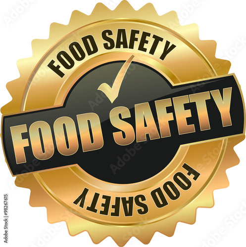 golden shiny vintage food safety  3D vector icon seal sign button shield star with checkmark