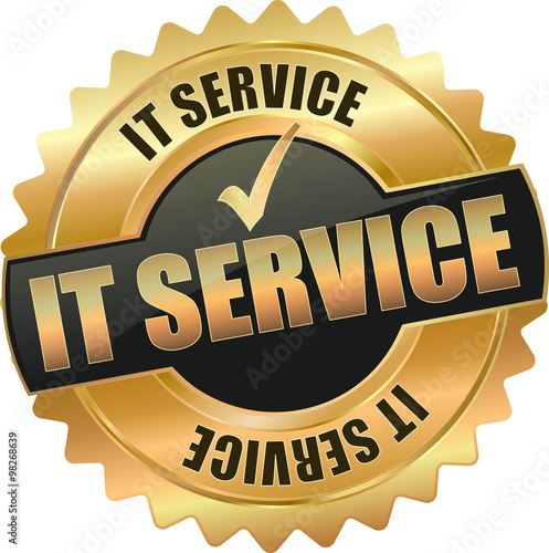 golden shiny vintage IT Service 3D vector icon seal sign button star with checkmark 