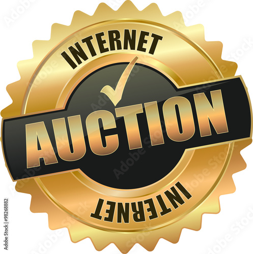 golden shiny vintage auction 3D vector icon seal sign button star with checkmark