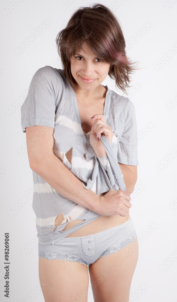 Sexy Woman in Ripped Shirt Stock Photo Adobe Stock