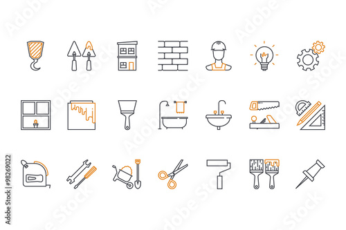 Line icons set- construction, home repair tools. Stock vector.