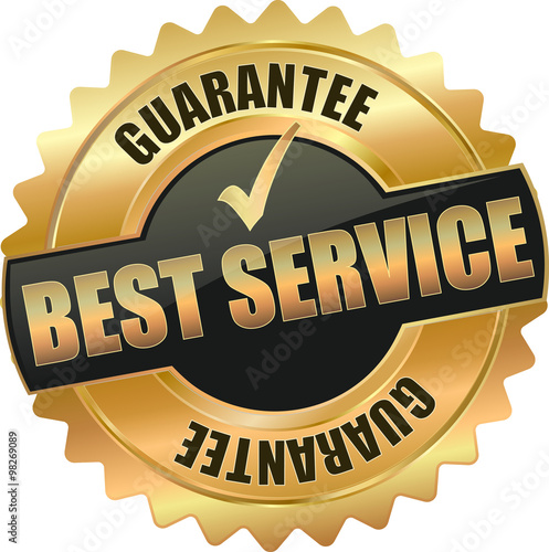 golden shiny vintage best service 3D vector icon seal sign button star with checkmark