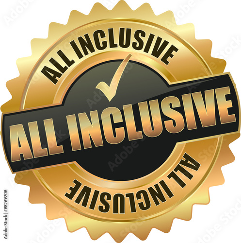 golden shiny vintage all inclusive 3D vector icon seal sign button star with checkmark