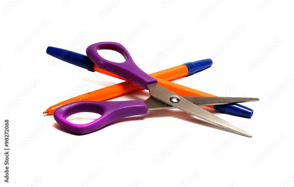 pen,scissors on a white background pen,scissors on a white background