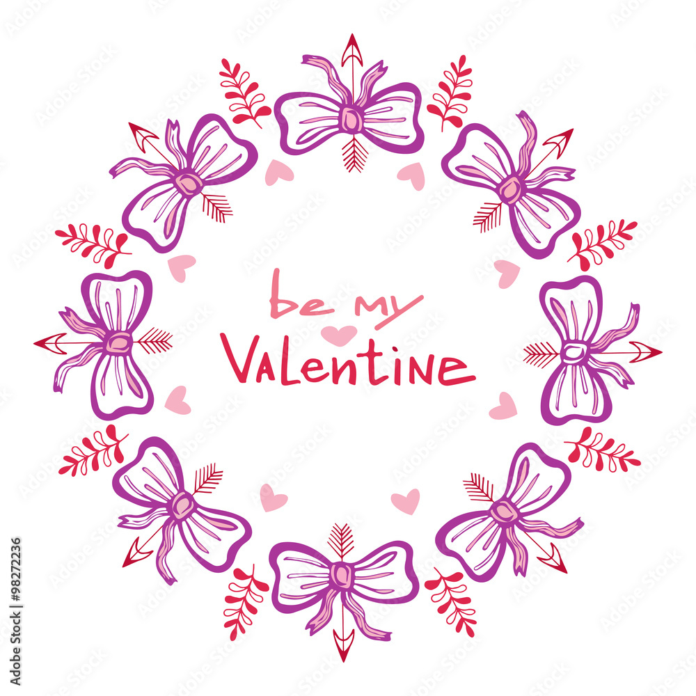 Valentines day handwritten card with cute frame. Hand drawn vector lettering