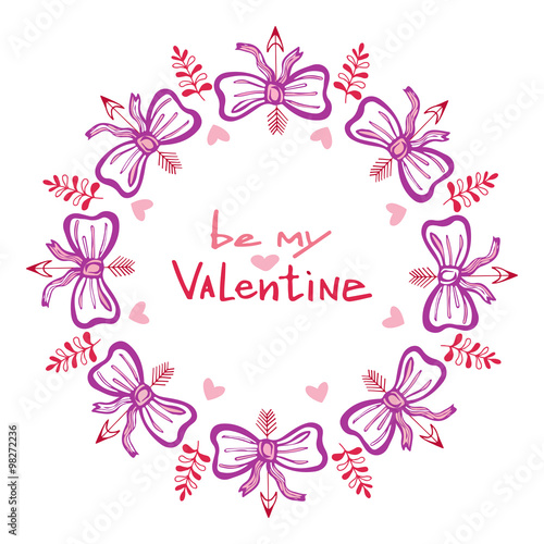 Valentines day handwritten card with cute frame. Hand drawn vector lettering