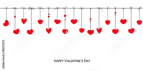 Happy Valentines Day card with hanging hearts vector background