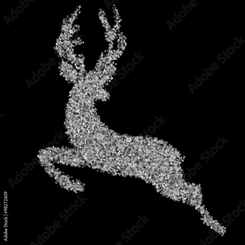 Santa's reindeer of 150.000 snowflakes on a black background