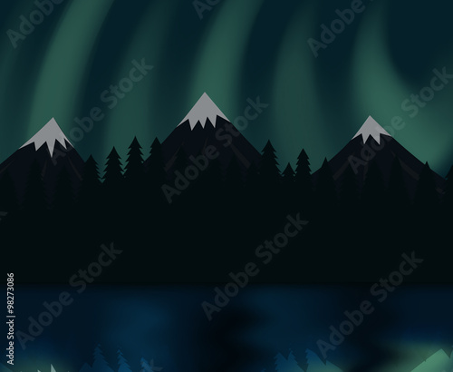 Vector illustration with northern landscape and northern landscape