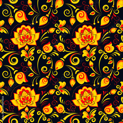 Fototapeta Naklejka Na Ścianę i Meble -  Floral seamless pattern in russian style khokhloma