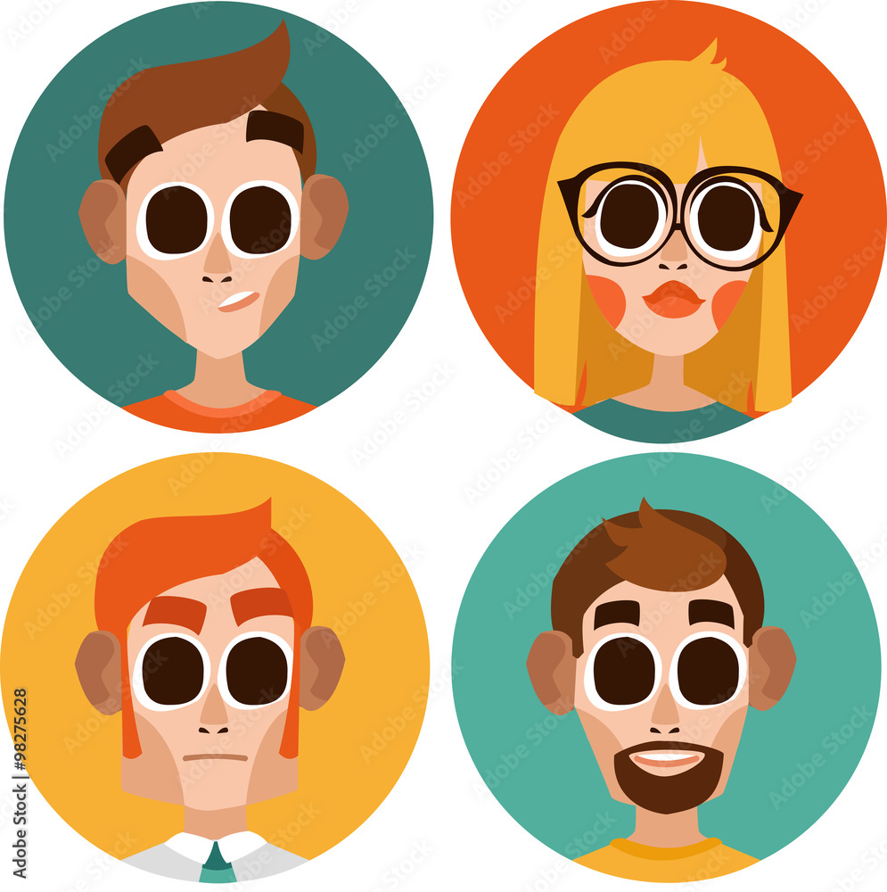 Иконки офисных персонажей, забавные анимационные лица людей