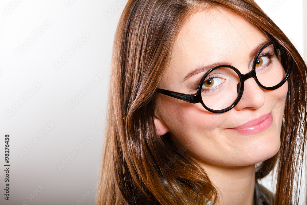Portrait of pretty gorgeous woman in glasses. Portrait of pretty gorgeous woman in glasses.