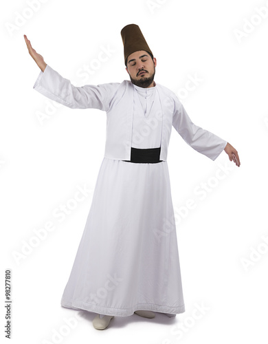 Mevlana dervish whirling isolated on white background