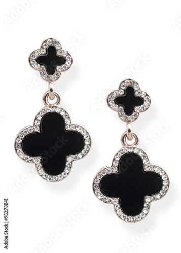 Black diamond earrings isolated on white